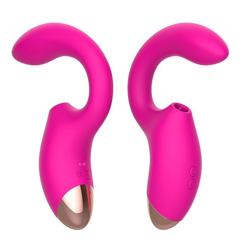 Vibrador de succión con estimulador de clítoris de colores morados con diseño tipo dedo